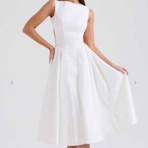 House of CB CINDY White Twill Midi Sundress